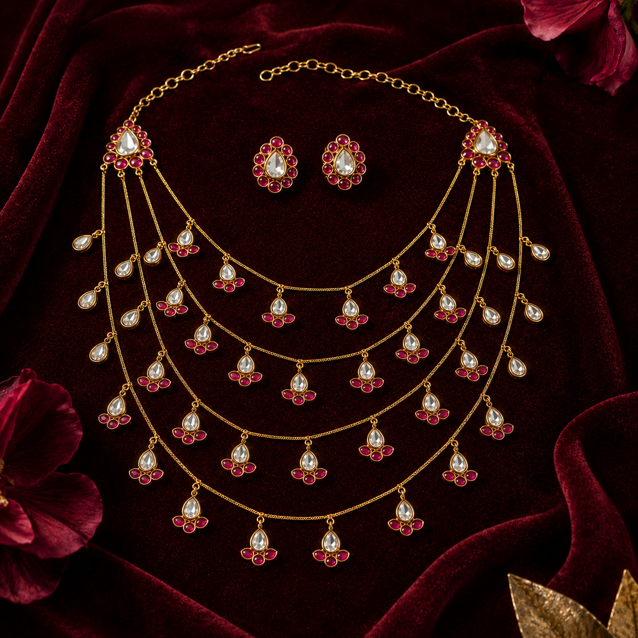 The Polki Tiered Layer Necklace Set