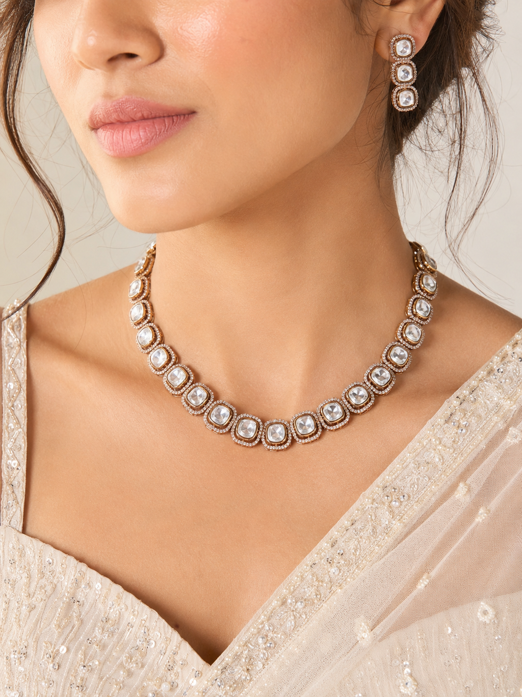 The Single Line Polki Necklace Set
