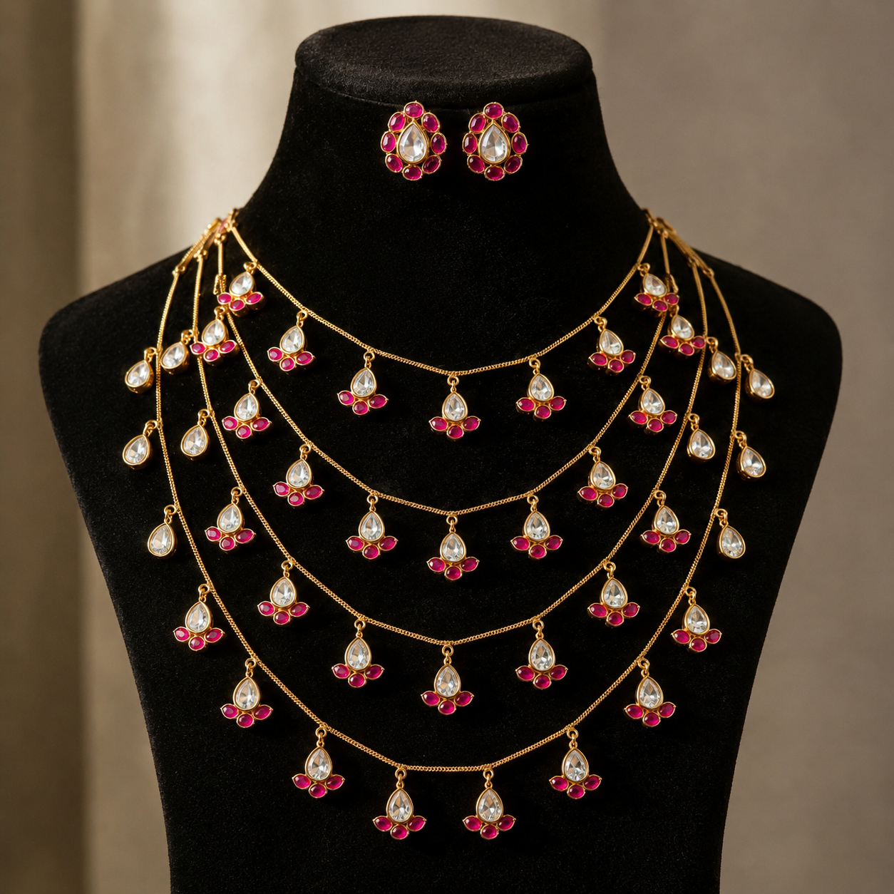 The Polki Tiered Layer Necklace Set