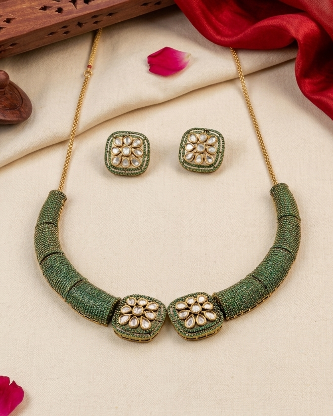 The Emerald Polki Hasli Set